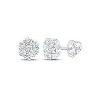 10kt White Gold Mens Round Diamond Flower Cluster Earrings 5/8 Cttw