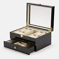 Watch Glasses Storage Box, Jewelry Box Organizer with Drawer for Storage and Display, 2-Layer Solid Wooden Jewelry Box Organizer, Glasses and Watch Storages and Display Box