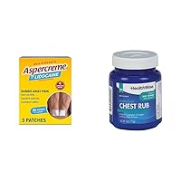 Aspercreme Max Strength Lidocaine 3 Count XL Pain Patches Bundle with HealthWise 4oz Medicated Chest Rub