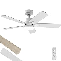 Ceiling Fans with Lights 42-Inch, Remote Control Reversible DC Motors, 3CCT Dimmable Timer Noiseless, White Ceiling Fan for Bedroom Living Room, Indoor&Outdoor ETL Listed
