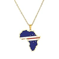 Cape Verde Map Flag Pendant Necklace - Oil Droplets African Map Charm Clavicle Chain Patriotic Ethnic Couple Sweate