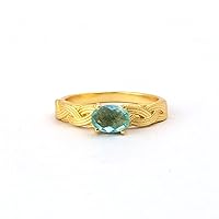 Statement Oval Shape Gemstone Ring | Brass Gold Plated Handmade Ring | Blue Topaz Bezel Sett Jewelry | Gift For Girls | 2121 16