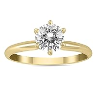 SZUL AGS Certified 1 Carat Diamond Solitaire Ring in 14K Yellow Gold (I-J Color, I2-I3 Clarity)