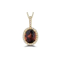 January Birthstone - Diamond Accented Garnet Solitaire Pendant AAA Oval Checkered Shape in 14K Yellow Gold Available from 7x5mm - 14x10mm