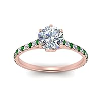 Choose Your Gemstone 6 Claw Prong Flower Basket Diamond CZ Ring Rose Gold Plated Round Shape Side Stone Engagement Rings Lightweight Office Wear Everyday Gift Jewelry US Size 4 to 12
