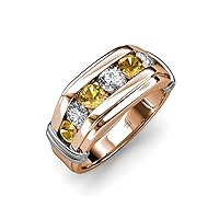 Round Citrine and Diamond 1 ctw 7 Stone Channel Set Men Wedding Ring 14K Gold