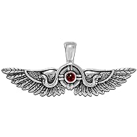Sterling Silver Egyptian Winged Sun Pendant Disk of Thebes with Natural Garnet