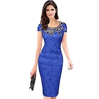 Women's Round Neck Lace Short Sleeve Skinny Pencil Skirt