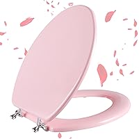 Pink Elongated Toilet Seat Natural Wood Toilet Seat with Zinc Alloy Hinges, Easy to Install also Easy to Clean, Scratch Resistant Toilet Seat by Angol Shiold (Elongated, Pink)