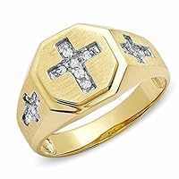 The Diamond Deal 10k SOLID Yellow Gold Mens Cross Faith Religous Diamond Cross Wedding Band Ring Fathers Day Ring For men