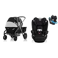 Evenflo Pivot Xplore Dreamz All-Terrain Stroller Wagon with Bassinet Insert and Gold Revolve360 Extend Rotational Car Seat with SensorSafe