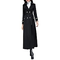 PENER Women's Winter Long Black Thick Warm Wool Jacket Trench Coat Woolen Coat