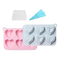 2Pcs 3D Diamond Heart Silicone Molds for Chocolate, 6 Cavities Easy Demold Heart Shaped Molds Tray for Mousse Cake,DIY Resin,Ice Cube, Dessert,Chocolate