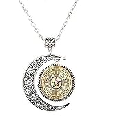 Wiccan Pentagram Moon Necklace Pentagram Jewelry Wicca Jewelry Wicca Pagan Religion Wheel Celtic Wheel Zodiac Elemental Pentacle Gift