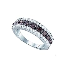 The Diamond Deal 10kt White Gold Womens Round Brown Diamond Band Ring 1-1/2 Cttw