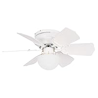 Litex BRC30WW6L Vortex 30-Inch Ceiling Fan with Six Reversible White/Whitewash Blades and Single Light kit with Opal Mushroom Glass