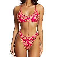 SUUKSESS Women High Waisted Thong Bikini Set Reversible String 2 Piece Swimsuit