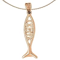 Christian Fish With Ixoye Necklace | 14K Rose Gold Christian Fish With Oxeye Pendant with 18