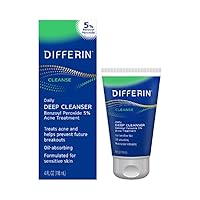 Acne Face Wash with 5% Benzoyl Peroxide, Daily Deep Cleanser by the makers of Differin Gel, Gentle Skin Care for Acne Prone Sensitive Skin, 4 oz (Packaging May Vary)
