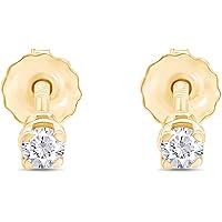 Kids/Girls Only Certified 0.10CT Natural Earth Mine Round Shape White Diamond Stud Earring Earring In 24k Yellow Gold Plating