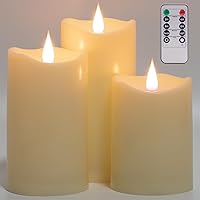3pc Flickering Flameless Candles with Remote for Romantic Ambiance and Home Decoration Battery Operated Candles LED Candles Pillar Candles with 3D Realistic Flame Battery Candles (D3 x H4“5