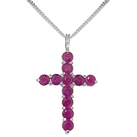 925 Sterling Silver Natural Ruby Womens Cross Pendant & Chain - Choice of Chain lengths