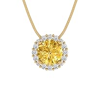 Clara Pucci 1.30 ct Round Cut Pave Halo Genuine Natural Yellow Citrine Solitaire Pendant With 16