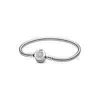 Pandora Moments Sparkling Crown O Snake Chain, Clear CZ 925 Sterling Silver Charm Bracelet