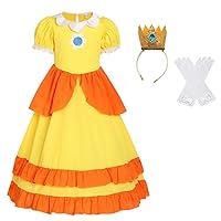 Lito Angels Super Bros Princess Fancy Dress Up Costume with Crown and Gloves for Toddler Little Girls Size 3T - 12, Yellow