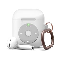 elago AW6 Case Designed for Apple AirPods Case 1 & 2 with Keychain, Classic Music Player Design Case, Durable Silicone Construction, Supports Wireless Charging [US Patent Registered] (White)