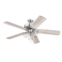 Saybrook, 52 inch Indoor Farmhouse LED Ceiling Fan with Light, Pull Chain, Three Mounting Options, Dual Finish Blades, Reversible Motor - 51592-01 (Matte Nickel)