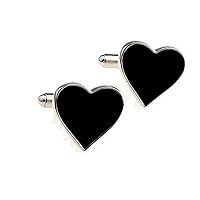 Heart Black Engagement Valentine's Day Pair Cufflinks in Presentation Gift Box & Polishing Cloth