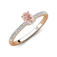 Oval Cut Morganite & Round Diamond 1 ctw Tiger Claw Set Four Prong Women Engagement Ring 10K Gold