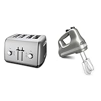 KitchenAid 4-Slice Toaster and 5-Speed Hand Mixer Bundle - KMT4115 and KHM512, Contour Silver