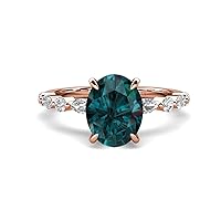 2.88 ctw London Blue Topaz Oval Shape (9 x 7 mm) alternating Side Marquise & Round Lab Grown Diamond Hidden Halo Engagement Ring in 10K Gold