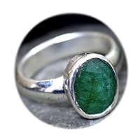 Natural Emerald Silver Ring for Women 4 Carat Astrological Birthstone Size 5,6,7,8,9,10,11,12,13