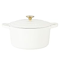 Crock Pot Artisan 6-Quart Round Dutch Oven - Matte Linen White w/Gold Knob
