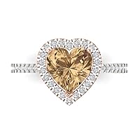 2.46 Heart Cut Solitaire W/Accent Halo Champagne Simulated Diamond Anniversary Promise Wedding ring Solid 18K 2 Tone Gold