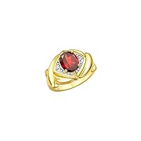 Hugs & Kisses XOXO Ring with 9X7MM Gemstone & Diamonds - Expressive Color Stone Jewelry for Women in Yellow Gold Plated Silver, Sizes 5-13