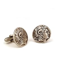 Alexander The Great Men's Cufflinks - Antique Silver Finish Pewter