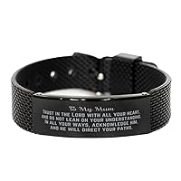 Bible Verse Mum Gift, Proverbs 3:5-6, Trust in the Lord with all your heart. Christian Black Shark Mesh Bracelet for Mum. Christmas Encouragement Gift