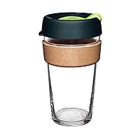 KeepCup Reusable Tempered Glass Coffee Cup | Travel Mug with Spill Proof Lid, Brew Cork Band, Lightweight, BPA Free | Large | 16oz | Deep