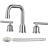 WOWOW 2 Handles 8 inch Widespread High Arc Bathroom Faucet Brushed Nickel Lavatory Faucet 3 Hole 360°Swivel Spout Modern Sink Basin Faucets