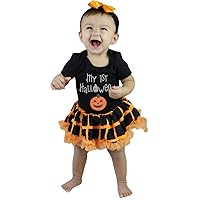 Petitebella My 1st Halloween Pumpkin Bodysuit Tutu Baby Dress Nb-18m