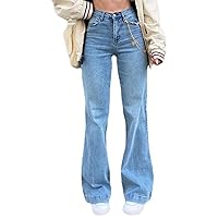 Mxiqqpltky Women's Bootcut Flare Jeans Mid Waist Stretch Straight Leg Skinny Bell Bottom Boyfriend Denim Pants Y2K Streetwear