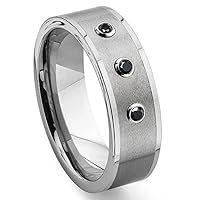Tungsten Black Diamond Flat Top Wedding Band Ring
