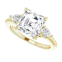 Moissanite 8 mm Asscher Cut Bridal Ring Set for Women | 3 CT | Solid 14K Yellow Gold with Rhodium