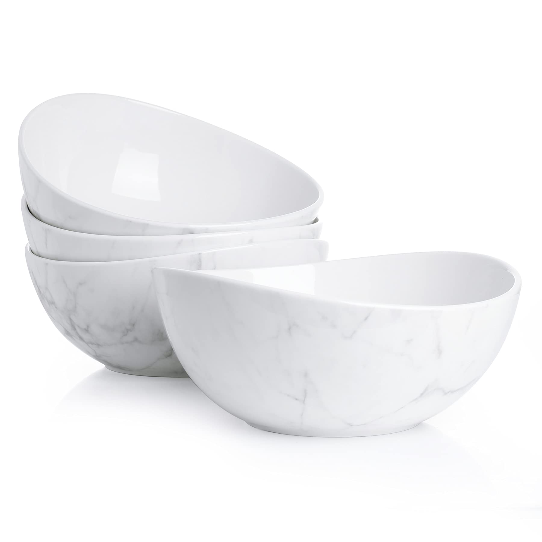 Sweese 104.499 Porcelain Bowls - 42 Ounce for Salad, Fruits and Popcorn - Set of 4, Marble Pattern
