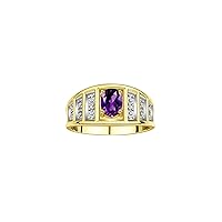 Rylos Classic Style Ring with 7X5MM Oval Gemstone & Diamond Accent – Elegant Birthstone Jewelry for Women and Girls in Yellow Gold Plated Silver – Available in Sizes 5-10