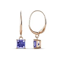 Tanzanite Four Prong Solitaire Dangle Earrings 1.90 ctw 14K Rose Gold
